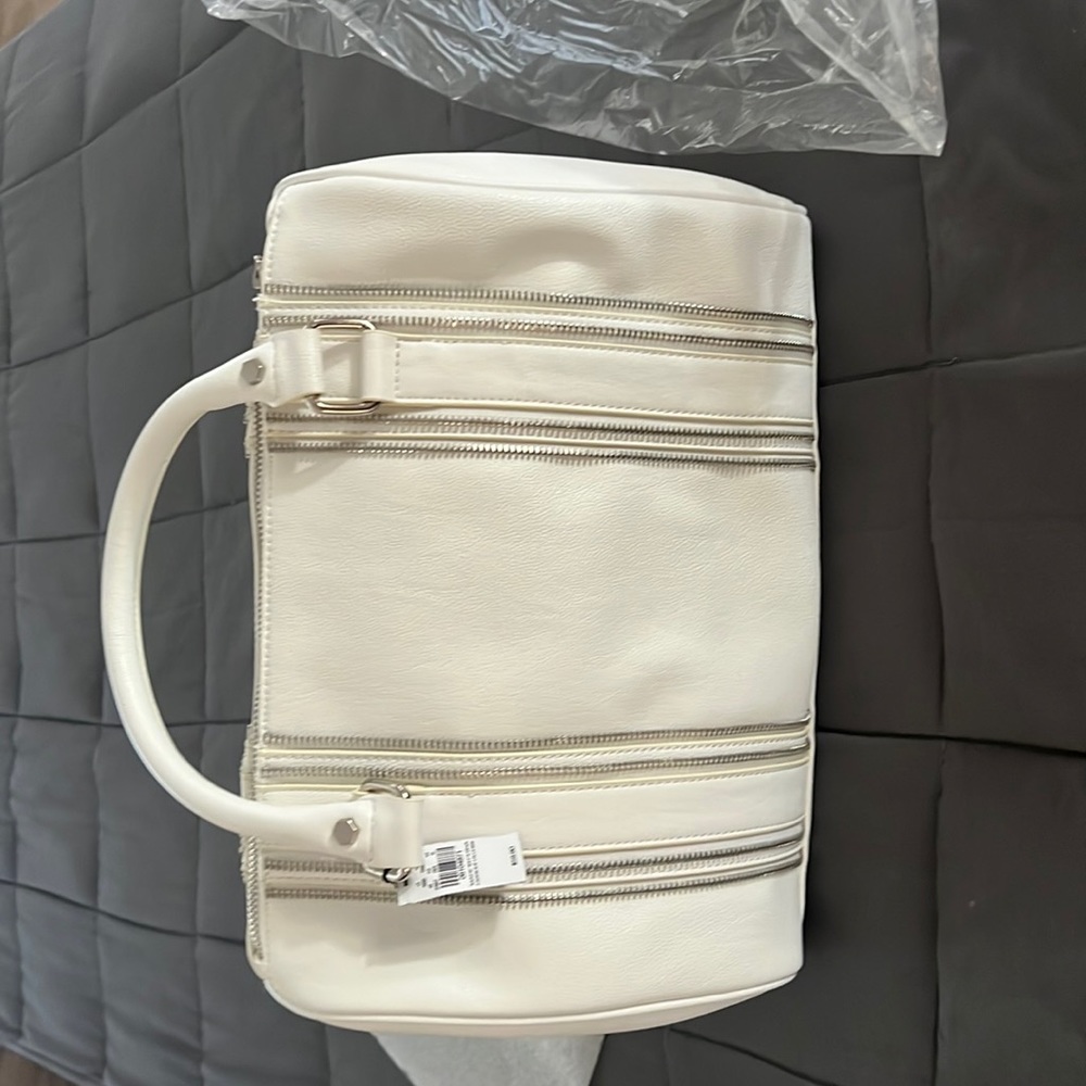 Band New With Tags All White Express Satchel Bag with silver zipper trim